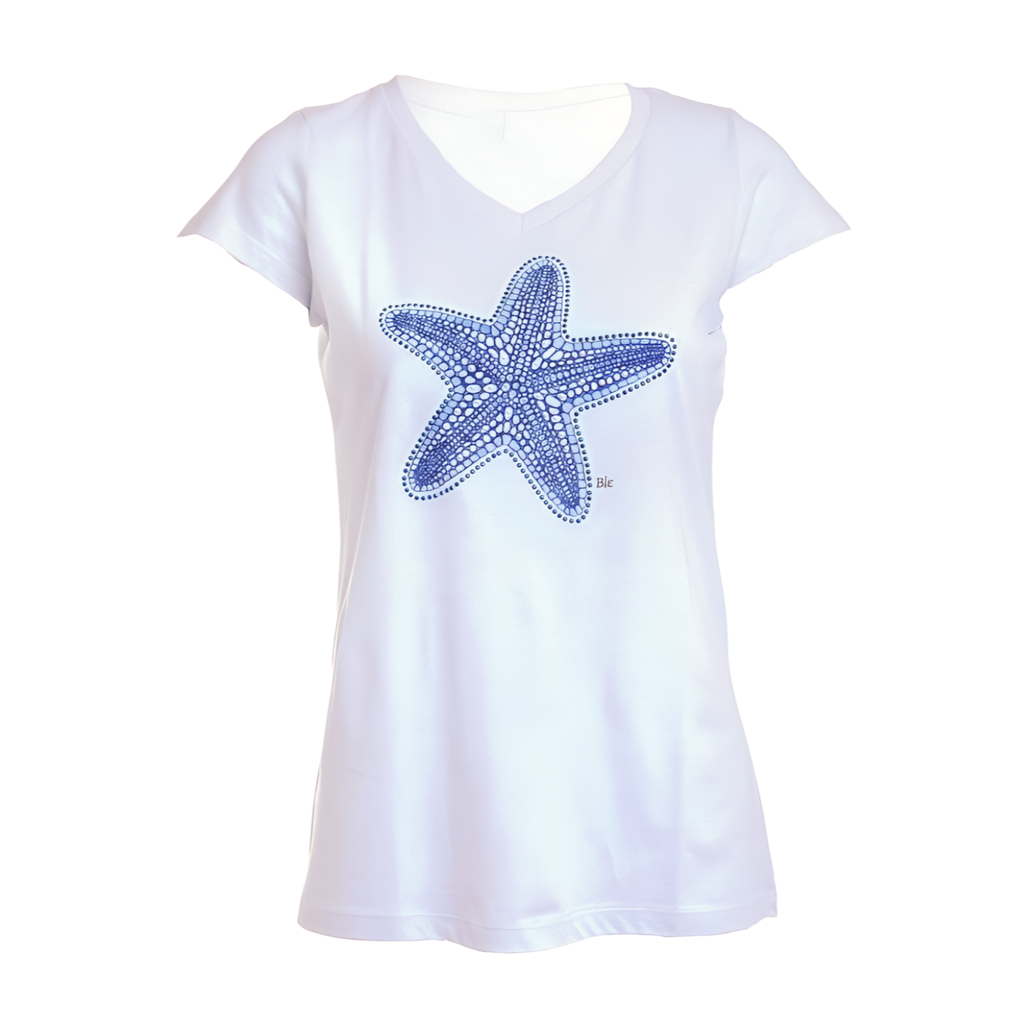 Maglia con stella blu e dettagli di strass. Taglia m/l