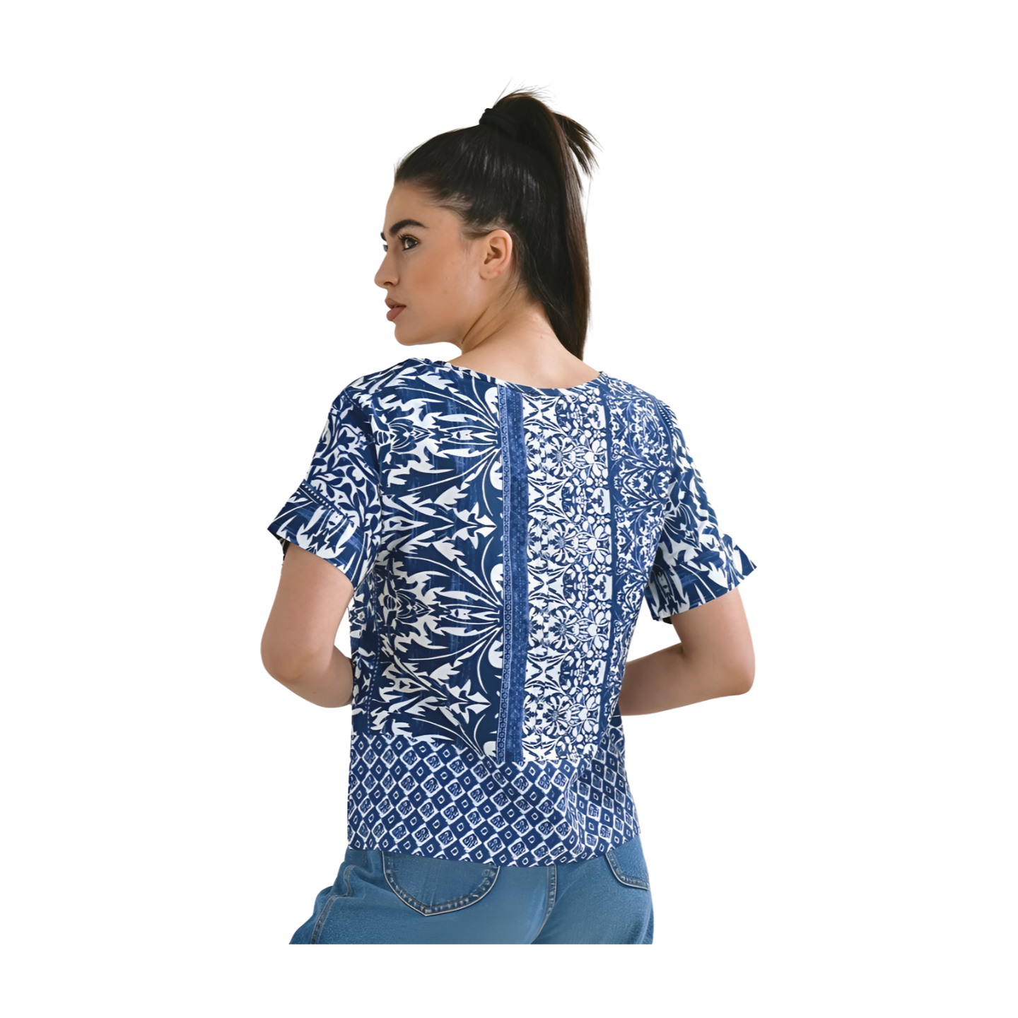 Blusa in rayon con stampa greca. Taglia s/m