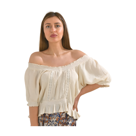 Blusa scollatura larga beige m/l