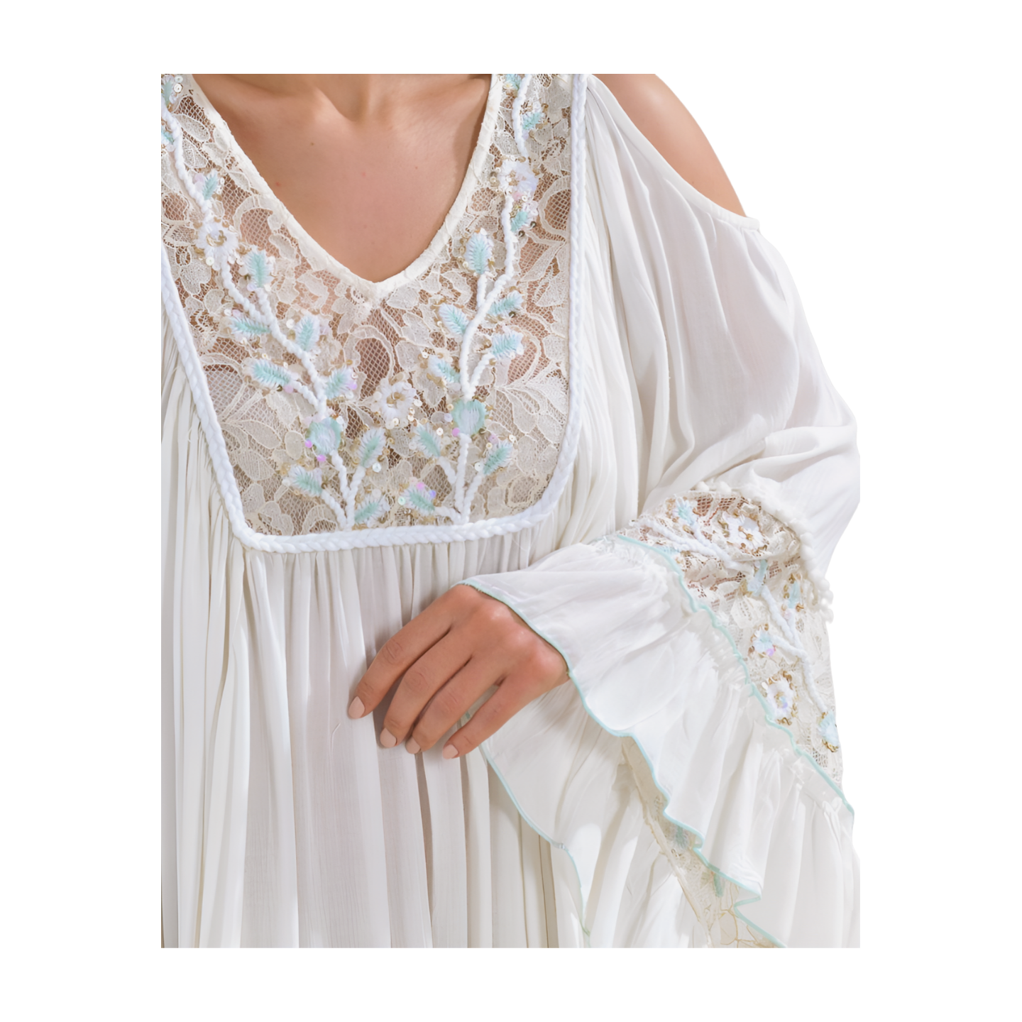 White/turquoise balloon caftan