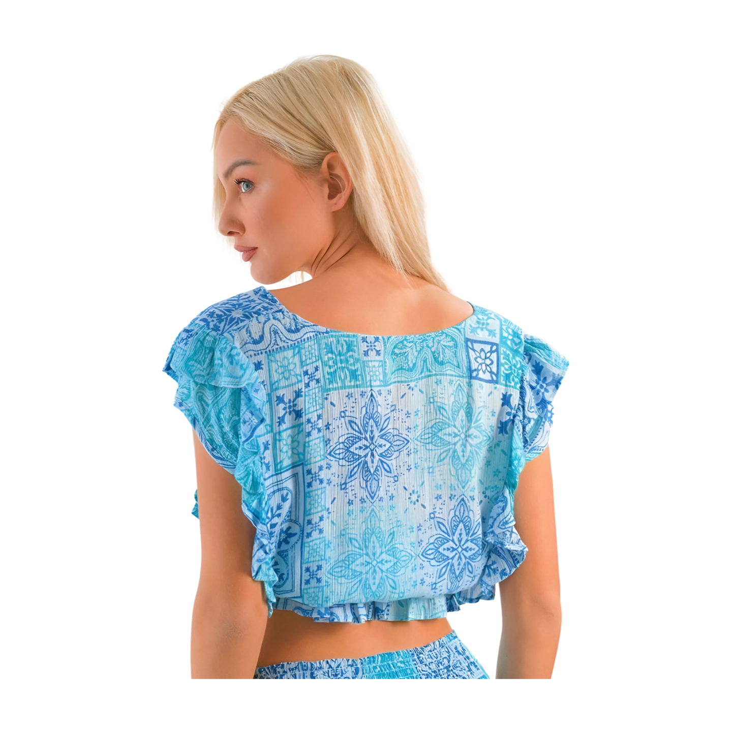 Blusa corta nei colori del mare. Taglia m/l