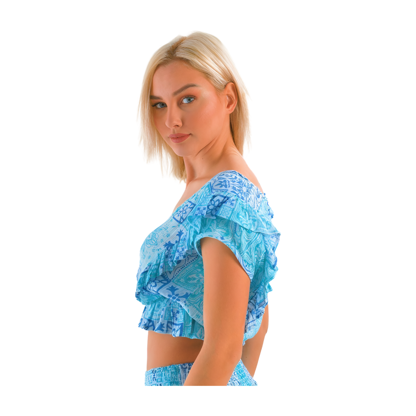 Blusa corta nei colori del mare. Taglia m/l