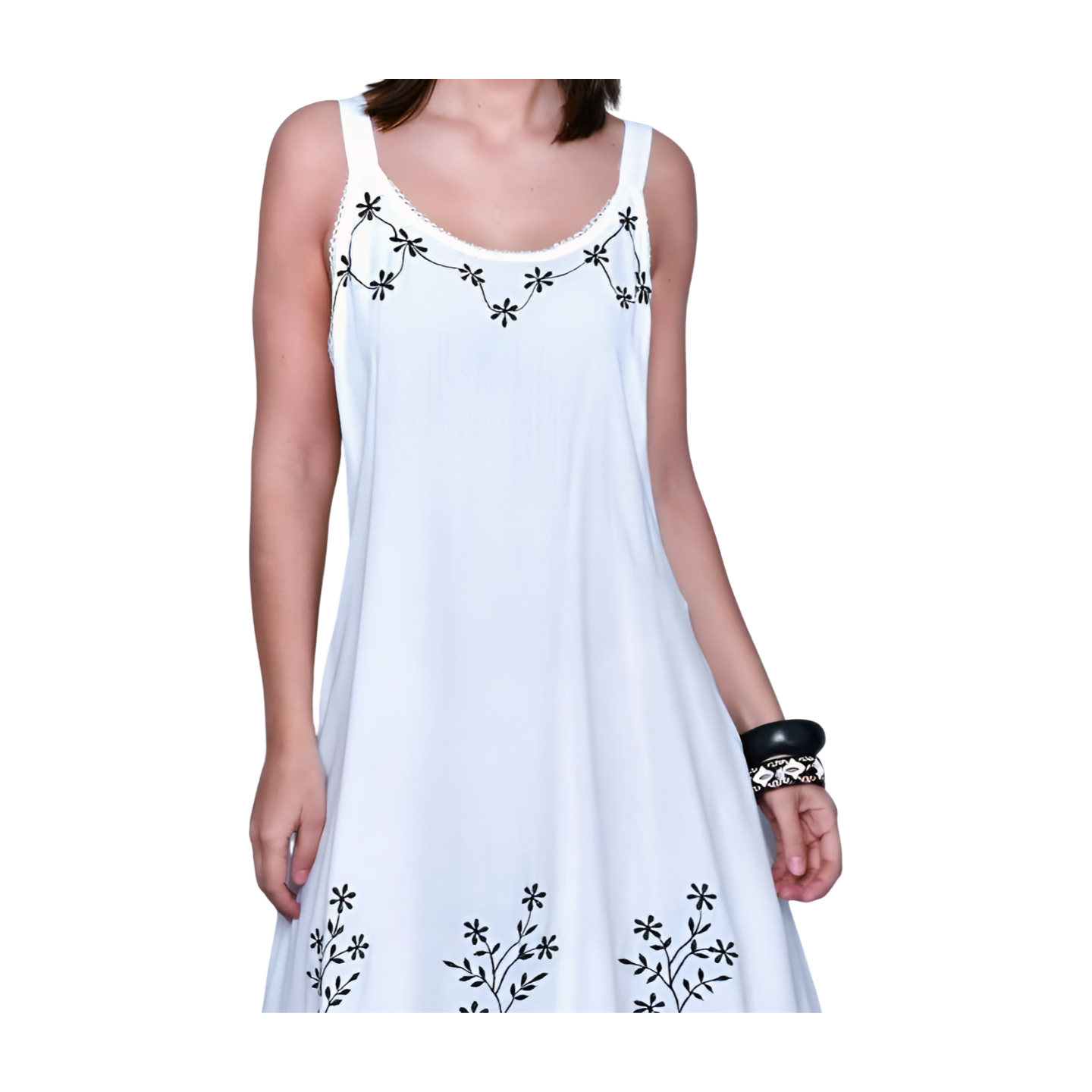 Dress with thin straps and embroidery