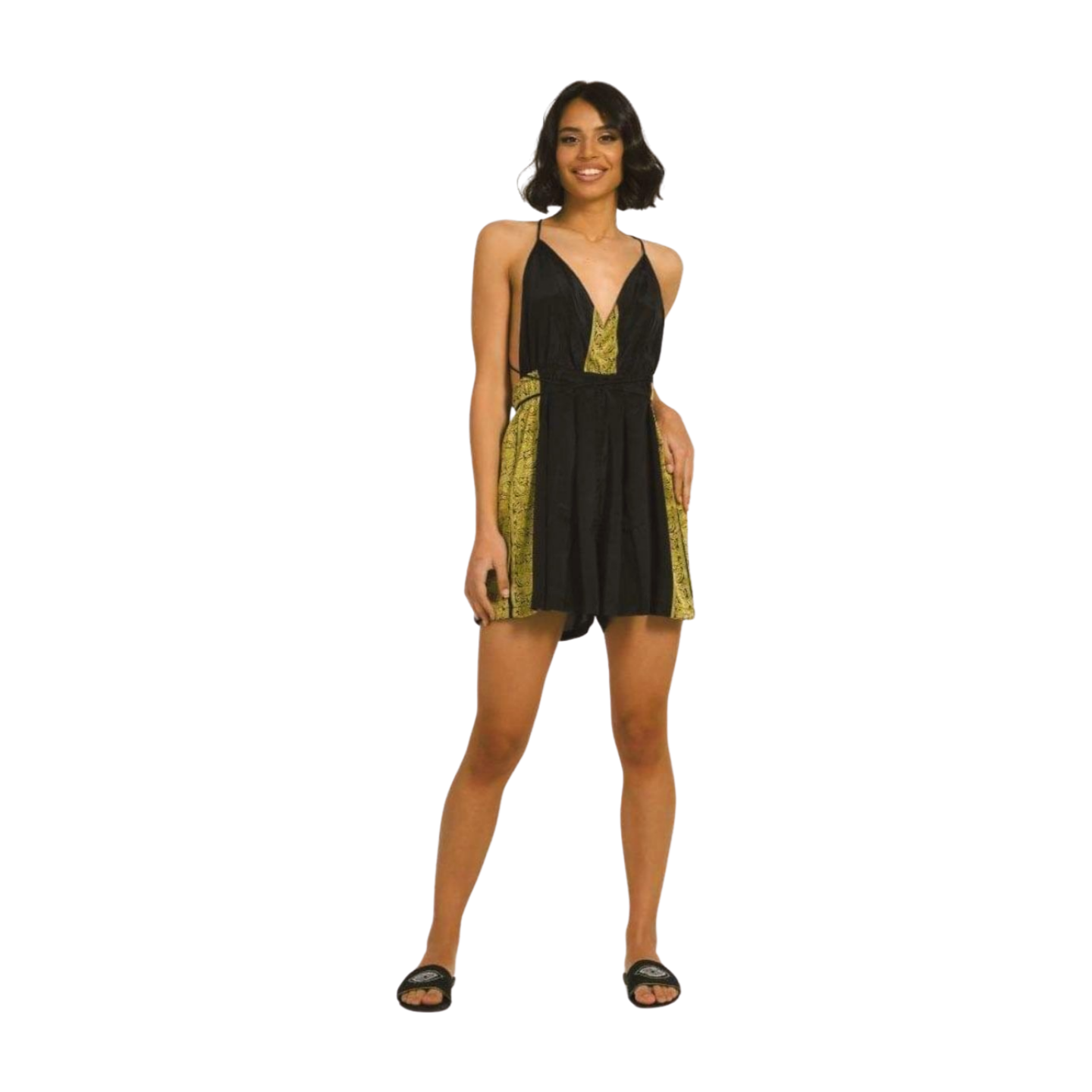 Black and gold short jumpsuit