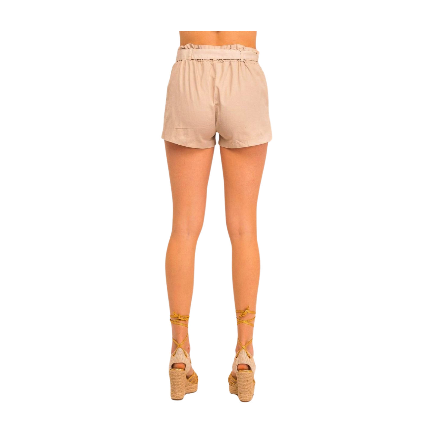 Pantaloncini Beige in cotone con cintura