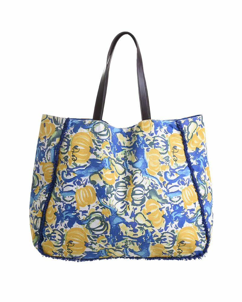 Borsa in tessuto di colore blu con stampe gialle (50% cotone/50% poliestere) 60?17?47/72