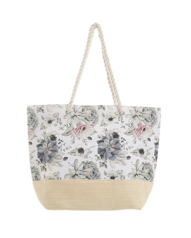 Borsa in tessuto con fiori in colore grigio/rosa 48x15x35/60