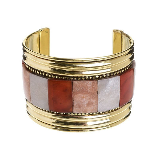 Bracciale In Metallo In Colore Oro Con Pietre Bianco-Rosso-Marroni 7X6X5