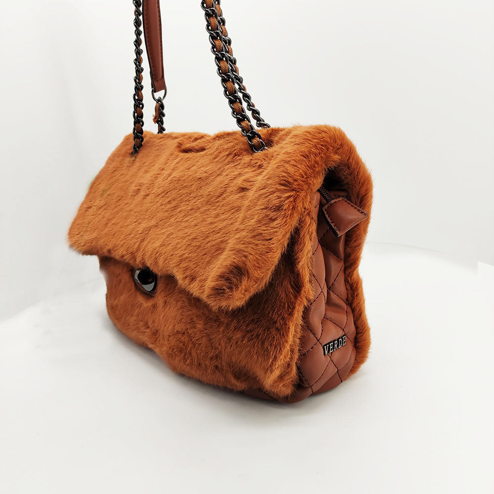 Brown faux fur bag