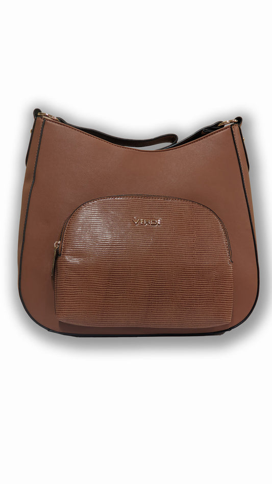 Borsa Colore Camel rigida a spalla con chiusre a zip.