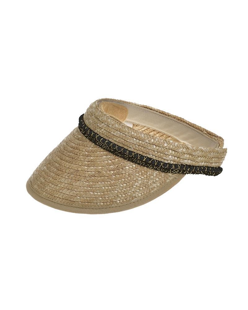 Cappello visiera color beige con perle nere 25x22x13