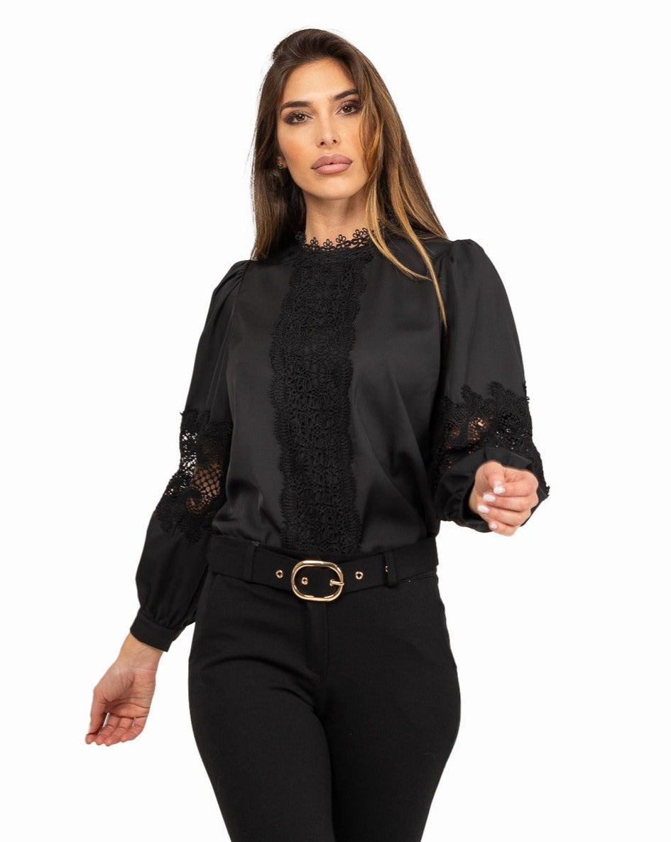 Camicia guipur nero - Melachic Abbigliamento Accessori