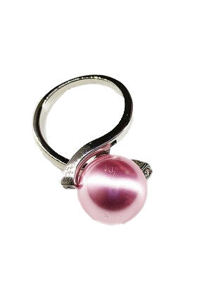 Anello In Metallo Rodiato Con Perla In Vetro Di 14 Mm Nel Colore Lilla E Cristalli