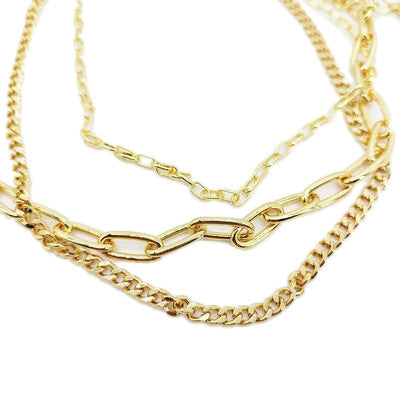 Long multi-strand golden necklace